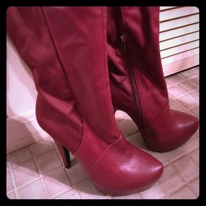 Red Thigh High Platform Boots- NWOT